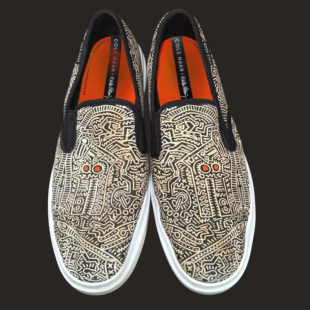 Cole Haan X Keith Haring GrandPro Rally Mens 13 Pre-Owned Slip On Sneakers Black